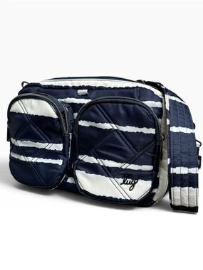 Lug Rider Crossbody Bag Navy Stripe Quilted Multi Pocket Travel Purse
